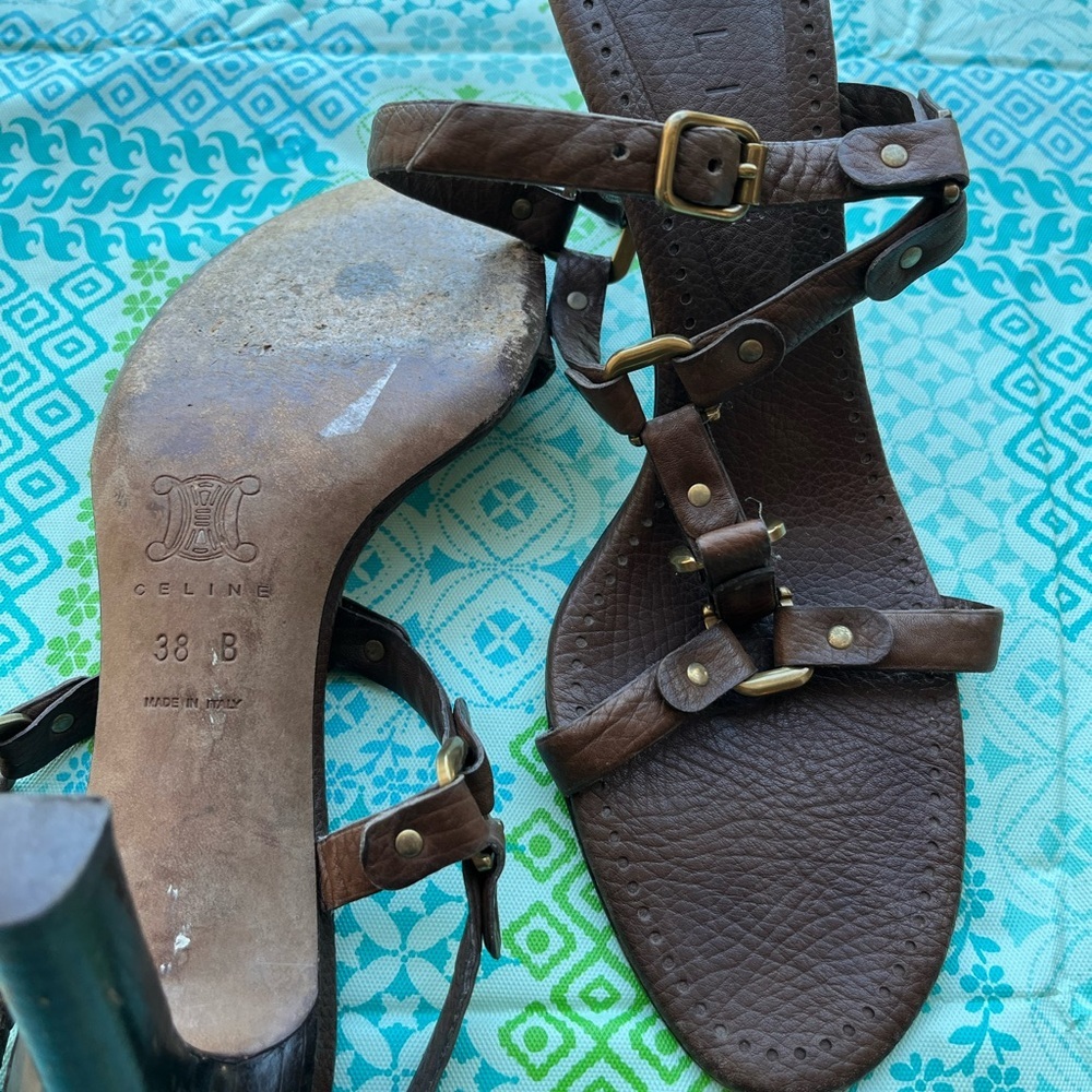 Celine Dark Brown Leather Sandals - Picture 3 of 4